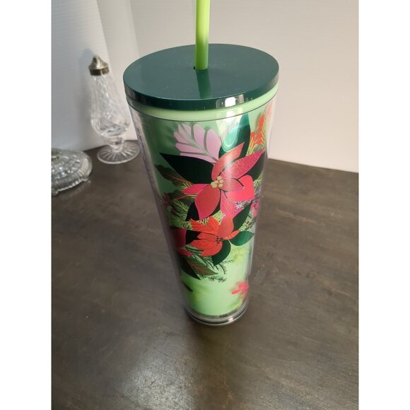 Starbucks Christmas 2021 Green Poinsettia 24oz Tumbler COLOR CHANGE Cold Cup - Picture 7 of 8